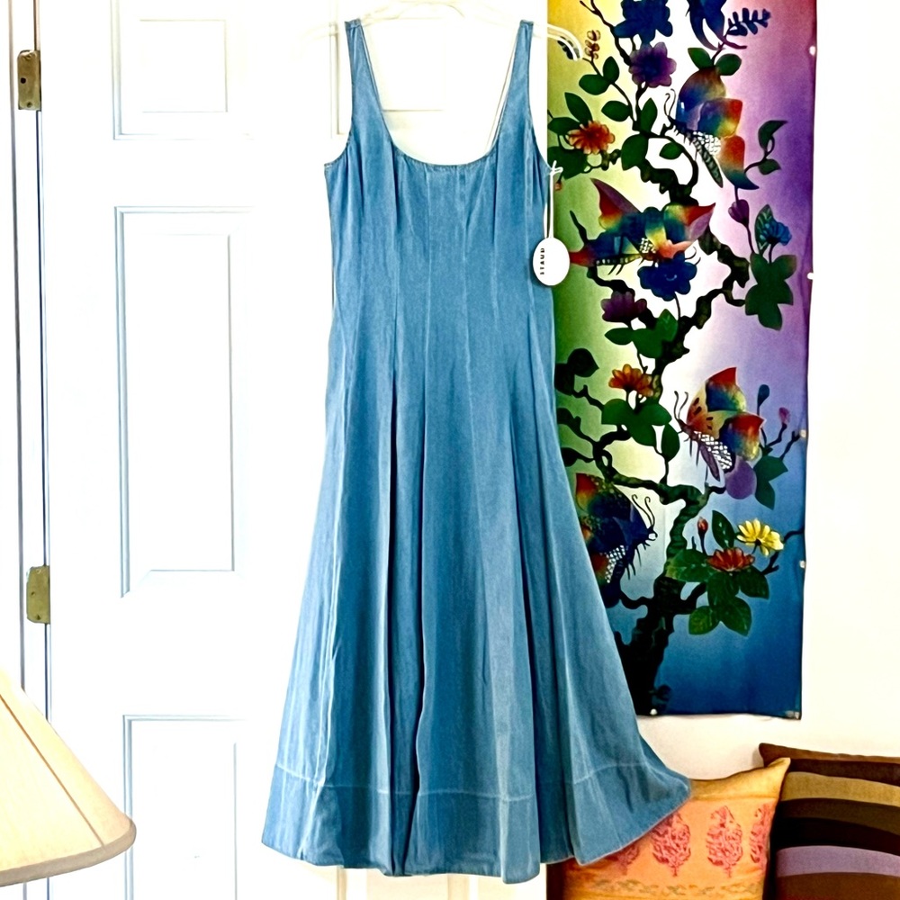 NWOT Staud Wells Midi Dress Light Wash Denim 🌟Rare Find🌟 - Picture 9 of 16